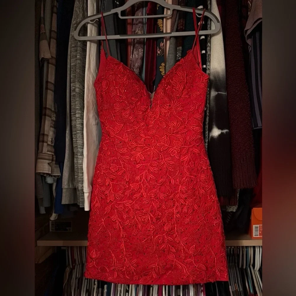 Glam Red Homecoming Dress 2 - Picture 2 of 7